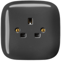 Dark Grey square porcelain UK 3-pin wall socket by Katy Paty