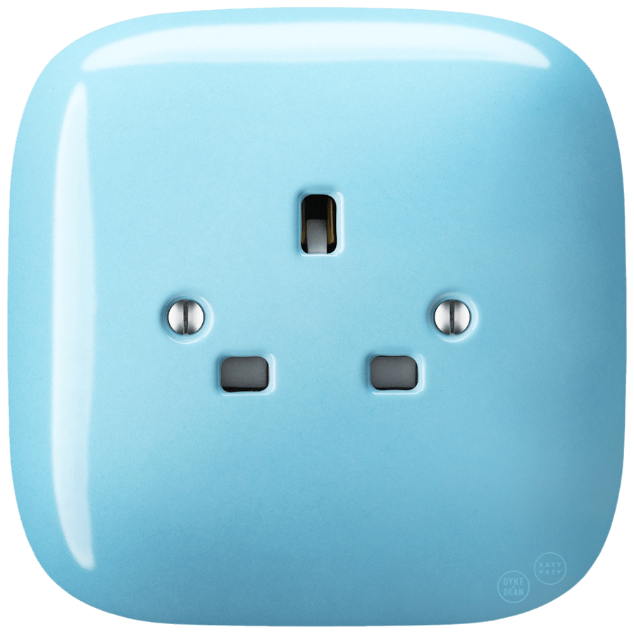 SQUARE PORCELAIN WALL SOCKET UK PASTEL BLUE - DYKE & DEAN