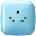 Pastel Blue square porcelain UK 3-pin wall socket by Katy Paty