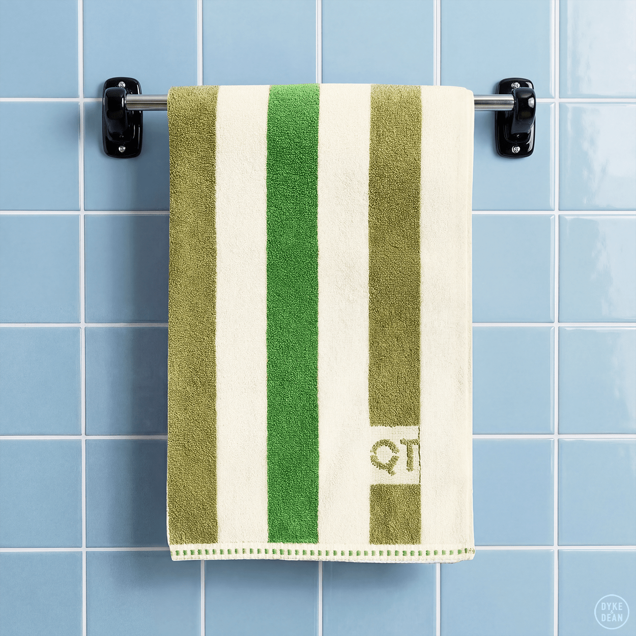 STRIPE BATH SHEET TOWEL OLIVE - DYKE & DEAN
