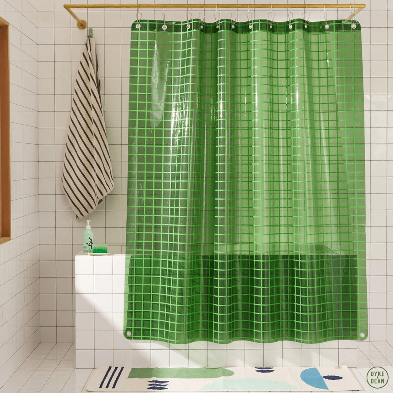 SUN SHOWER GRID CURTAIN PINE GREEN - DYKE & DEAN