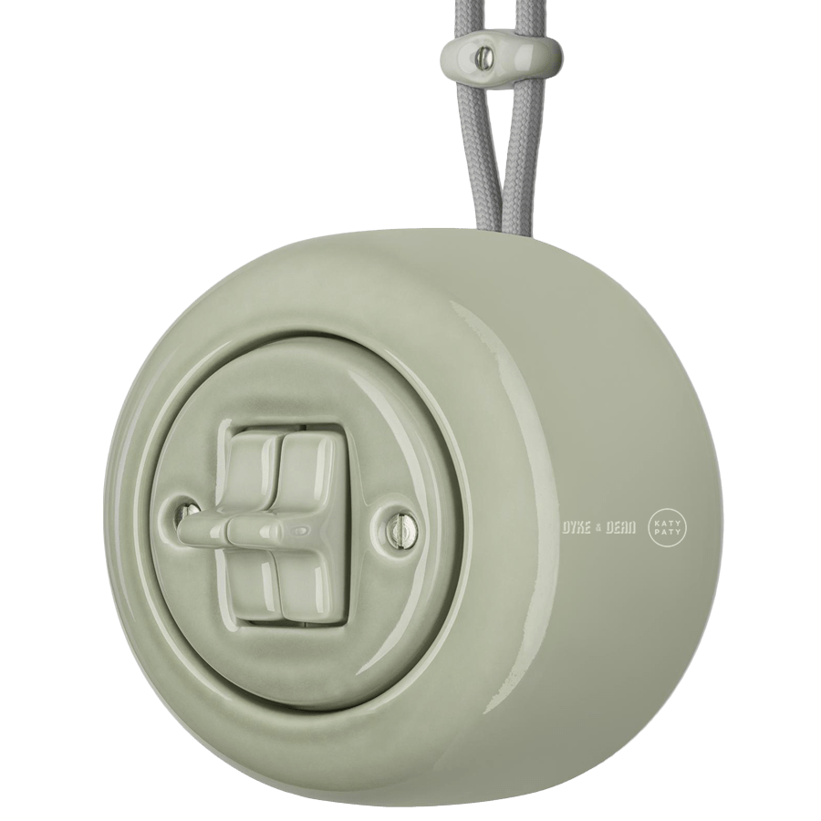 SURFACE PORCELAIN WALL LIGHT SWITCH GREY GREEN DOUBLE TOGGLE - DYKE & DEAN