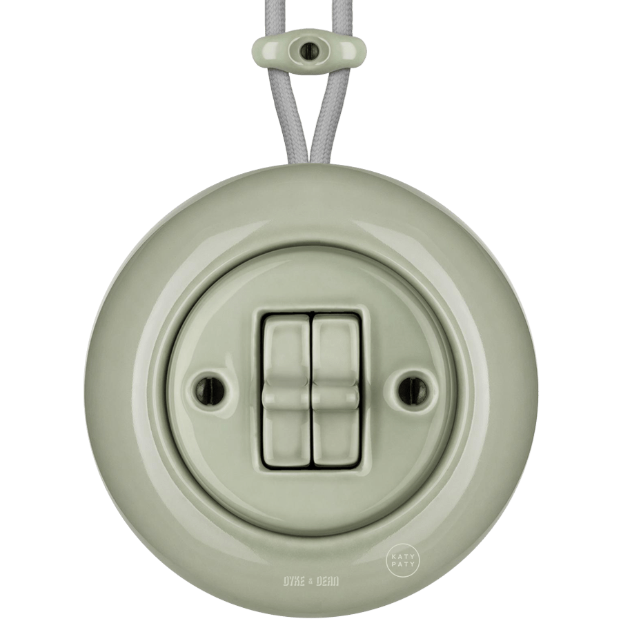 SURFACE PORCELAIN WALL LIGHT SWITCH GREY GREEN DOUBLE TOGGLE - DYKE & DEAN