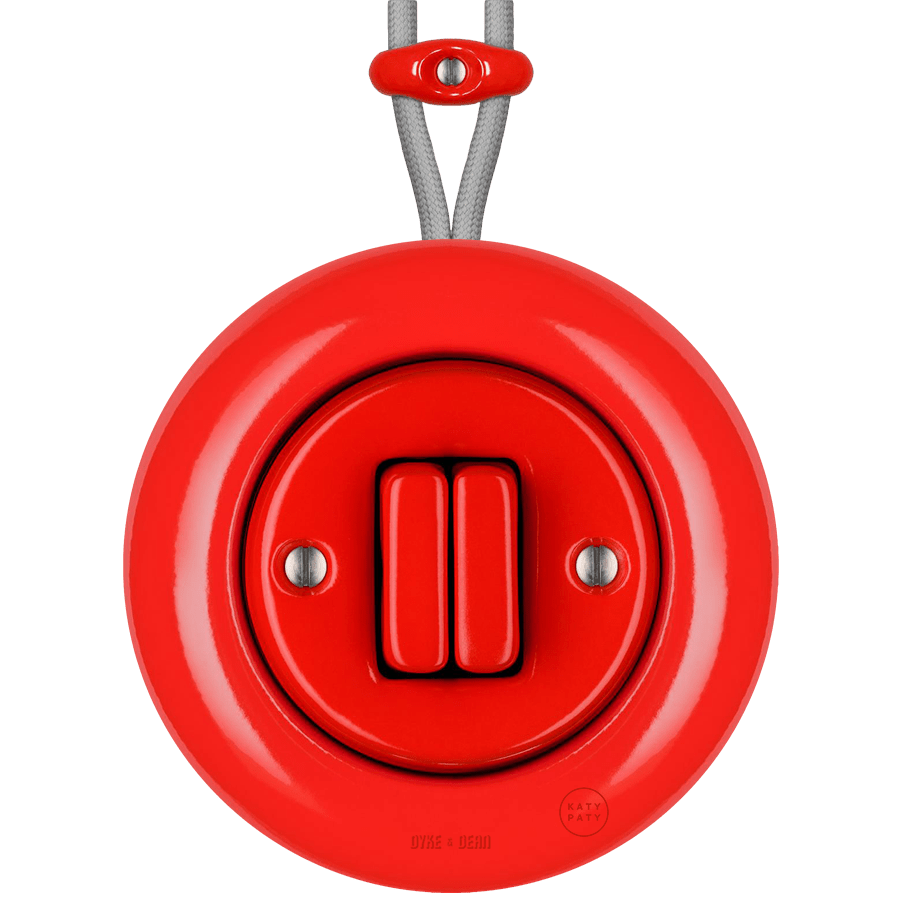 SURFACE PORCELAIN WALL LIGHT SWITCH RED DOUBLE - DYKE & DEAN