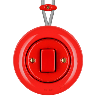 SURFACE PORCELAIN WALL LIGHT SWITCH RED FAT BUTTON - DYKE & DEAN