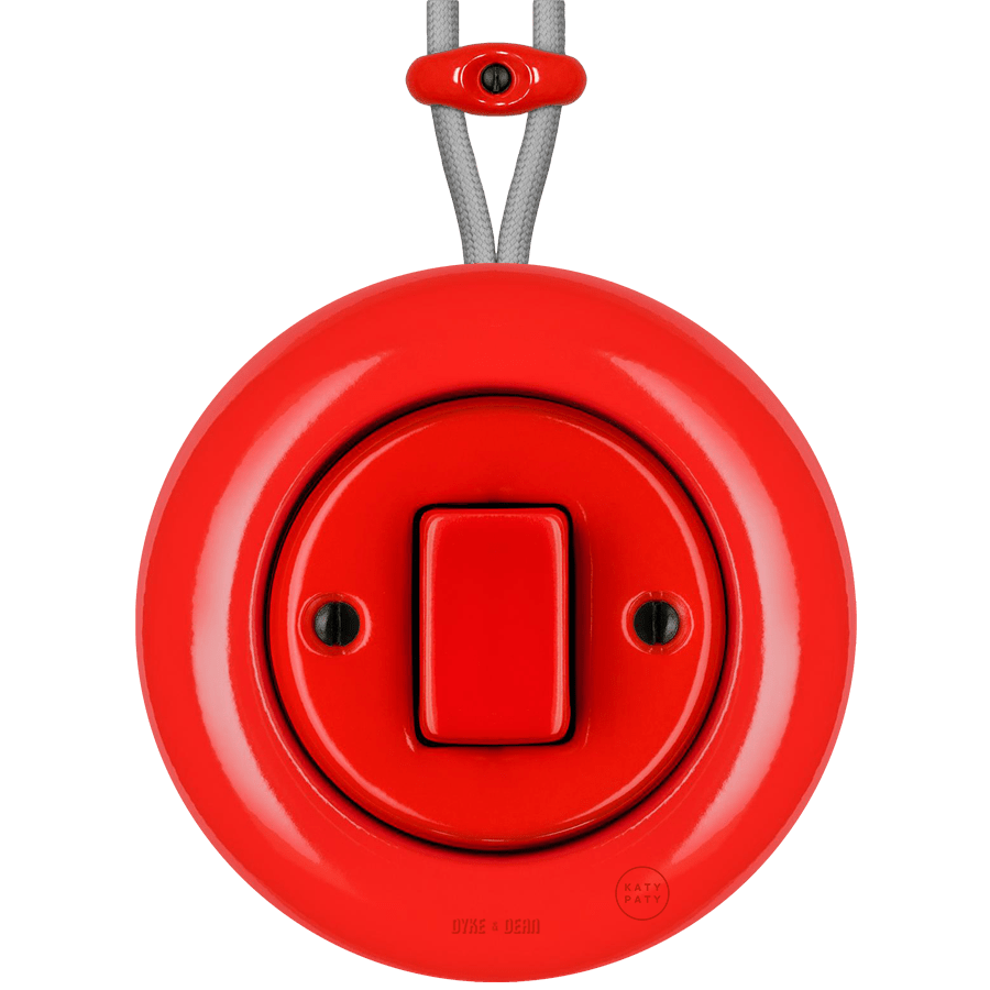 SURFACE PORCELAIN WALL LIGHT SWITCH RED FAT BUTTON - DYKE & DEAN