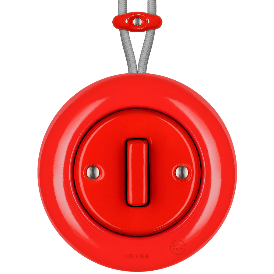 SURFACE PORCELAIN WALL LIGHT SWITCH RED SLIM BUTTON - DYKE & DEAN