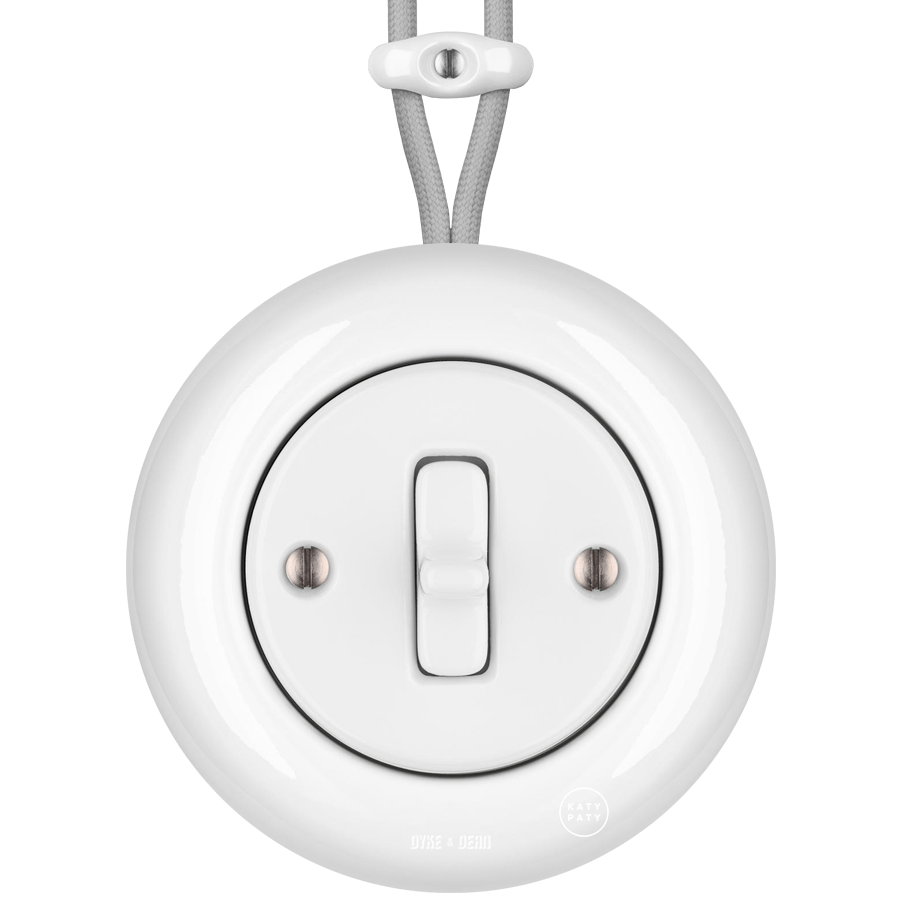 SURFACE PORCELAIN WALL LIGHT SWITCH WHITE TOGGLE - DYKE & DEAN