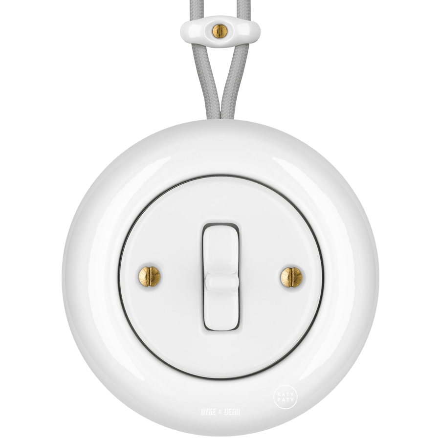SURFACE PORCELAIN WALL LIGHT SWITCH WHITE TOGGLE - DYKE & DEAN