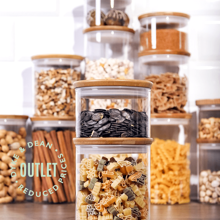 TRENDGLAS GLASS STACKING BAMBOO STORAGE JAR MEDIUM OUTLET - DYKE & DEAN