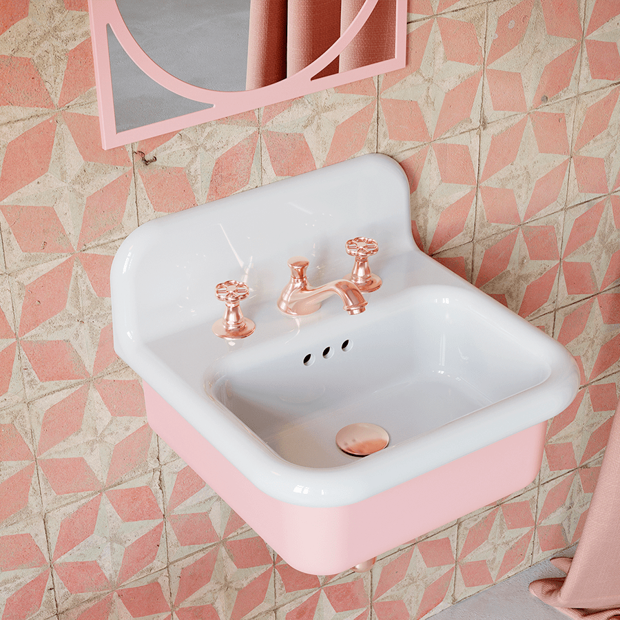 TRUE LITE CERAMIC MOUNTED MEDIUM SINK WITH PINK BASE OUTLET - DYKE & DEAN