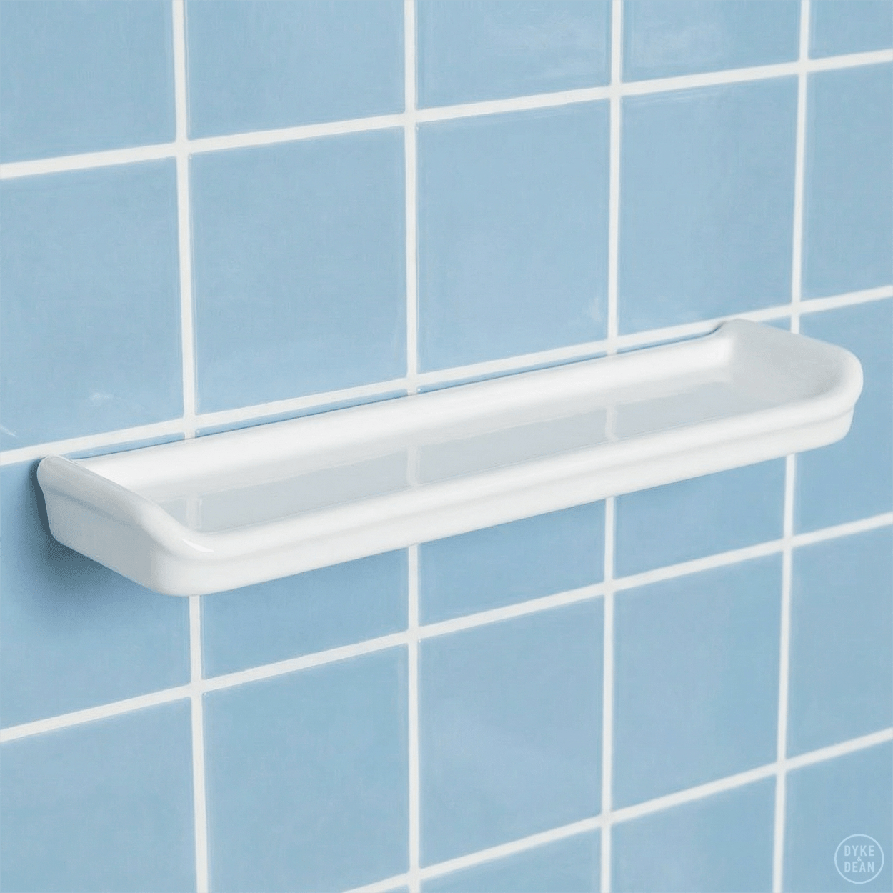 WHITE PORCELAIN BATHROOM SHELF WITH SIDES - DYKE & DEAN