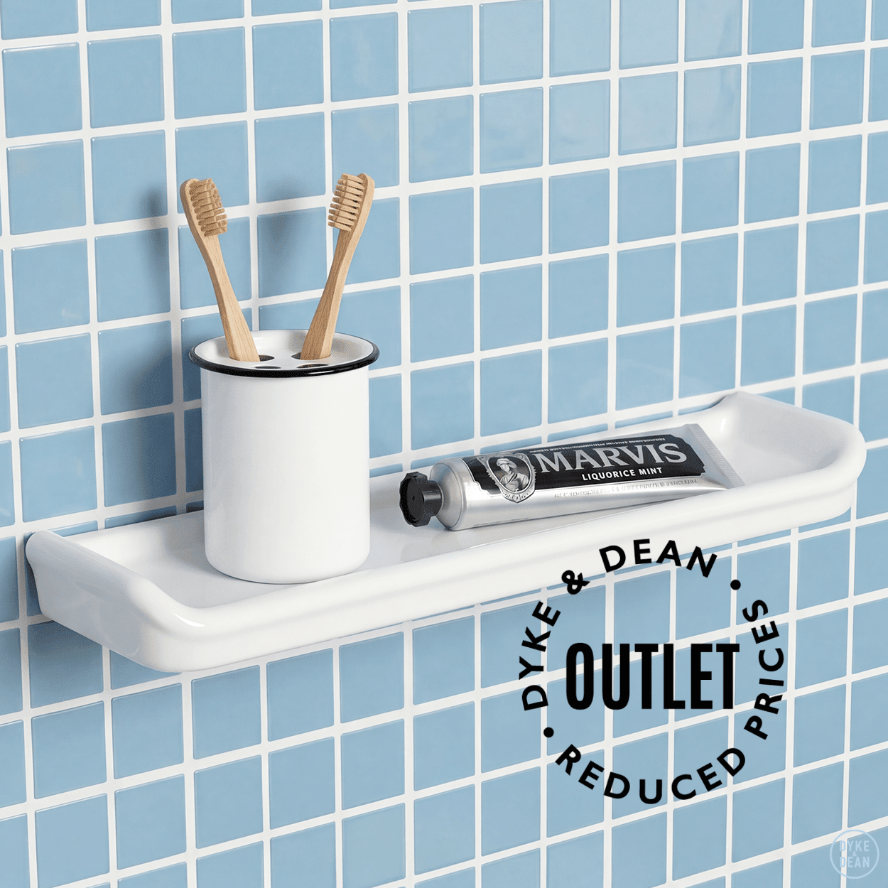 WHITE PORCELAIN SHELF WITH SIDES OUTLET - DYKE & DEAN
