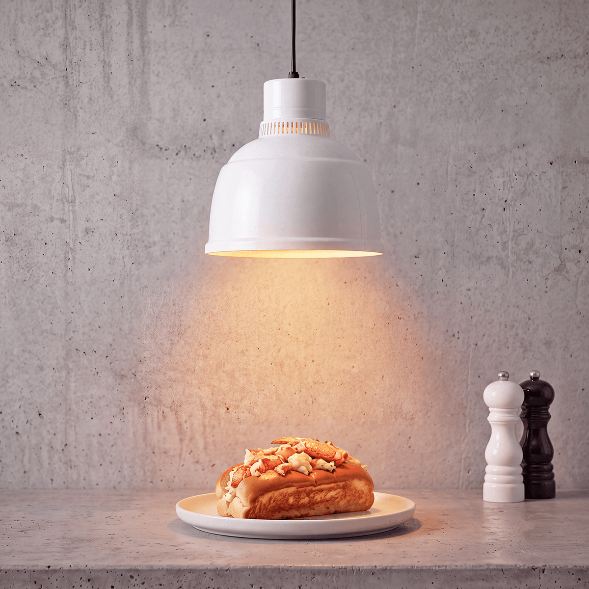 WHITE STAY HOT HEAT LAMP PENDANT FOCUS RS RETRACTABLE CORD - DYKE & DEAN
