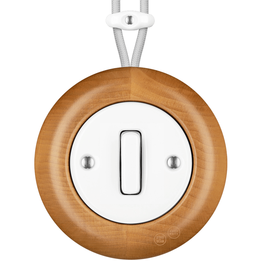 WOODEN PORCELAIN SURFACE MOUNTED FAGUS SLIM BUTTON SWITCH - DYKE & DEAN