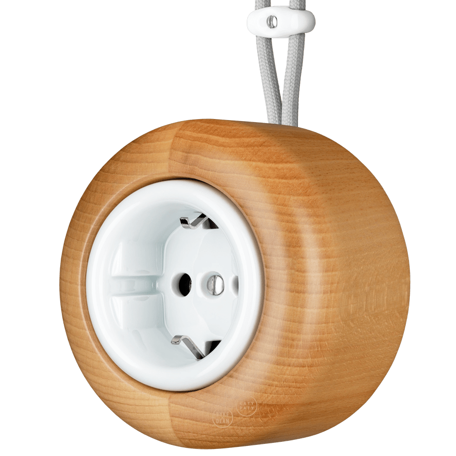 WOODEN PORCELAIN SURFACE MOUNTED FAGUS SOCKET SCHUKO - DYKE & DEAN