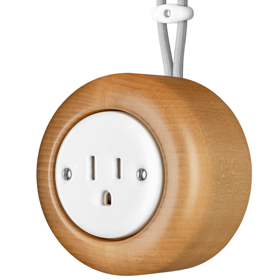 WOODEN PORCELAIN SURFACE MOUNTED FAGUS SOCKET USA 15AMP - DYKE & DEAN