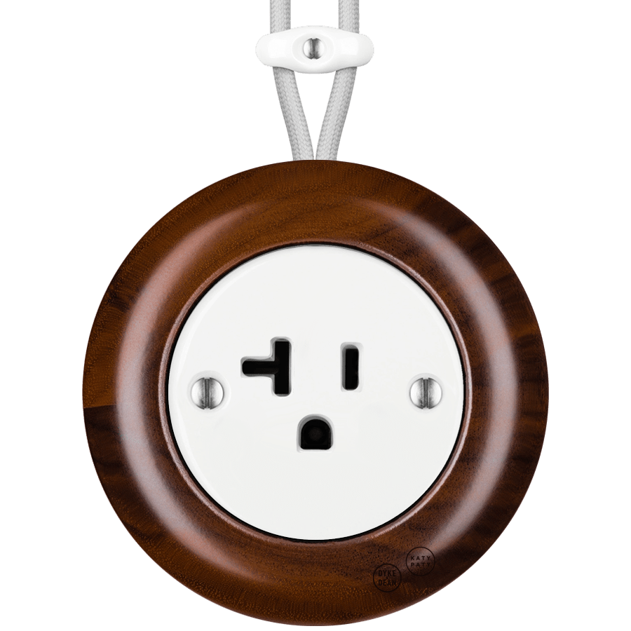 WOODEN PORCELAIN SURFACE MOUNTED NUC MAG SOCKET USA 20AMP - DYKE & DEAN