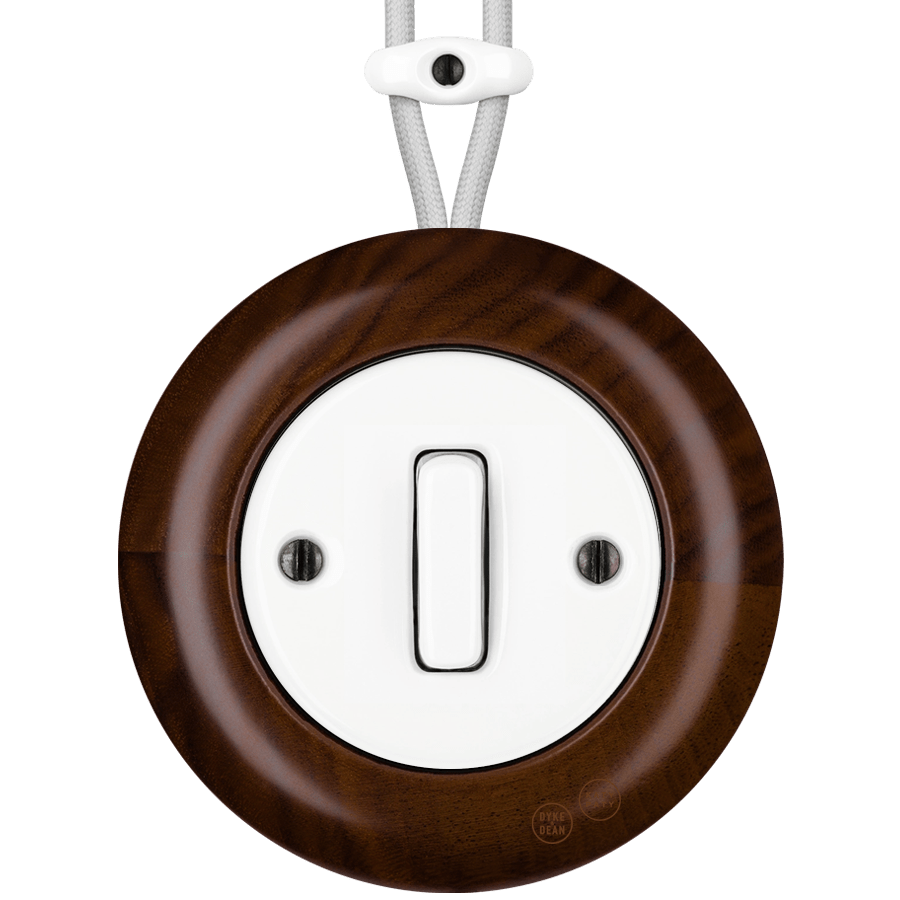 WOODEN PORCELAIN SURFACE MOUNTED NUCLEUS SLIM BUTTON SWITCH - DYKE & DEAN