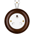 Nucleus UK socket by Katy Paty with white porcelain centre and solid walnut surround