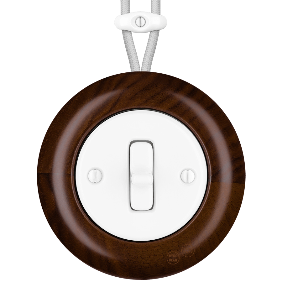WOODEN PORCELAIN SURFACE MOUNTED NUCLEUS TOGGLE SWITCH - DYKE & DEAN