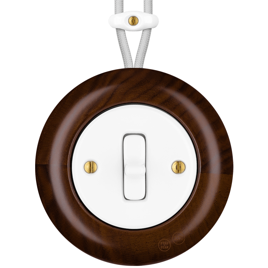 WOODEN PORCELAIN SURFACE MOUNTED NUCLEUS TOGGLE SWITCH - DYKE & DEAN