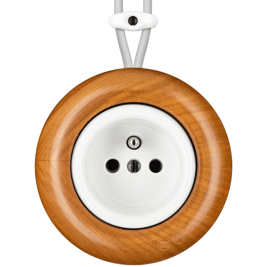 WOODEN PORCELAIN SURFACE MOUNTED PADELUS EURO PIN SOCKET - DYKE & DEAN