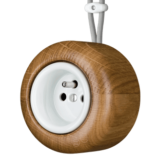 WOODEN PORCELAIN SURFACE MOUNTED ROBUS EURO PIN SOCKET - DYKE & DEAN