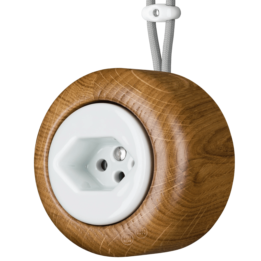 WOODEN PORCELAIN SURFACE MOUNTED ROBUS SOCKET SWISS - DYKE & DEAN