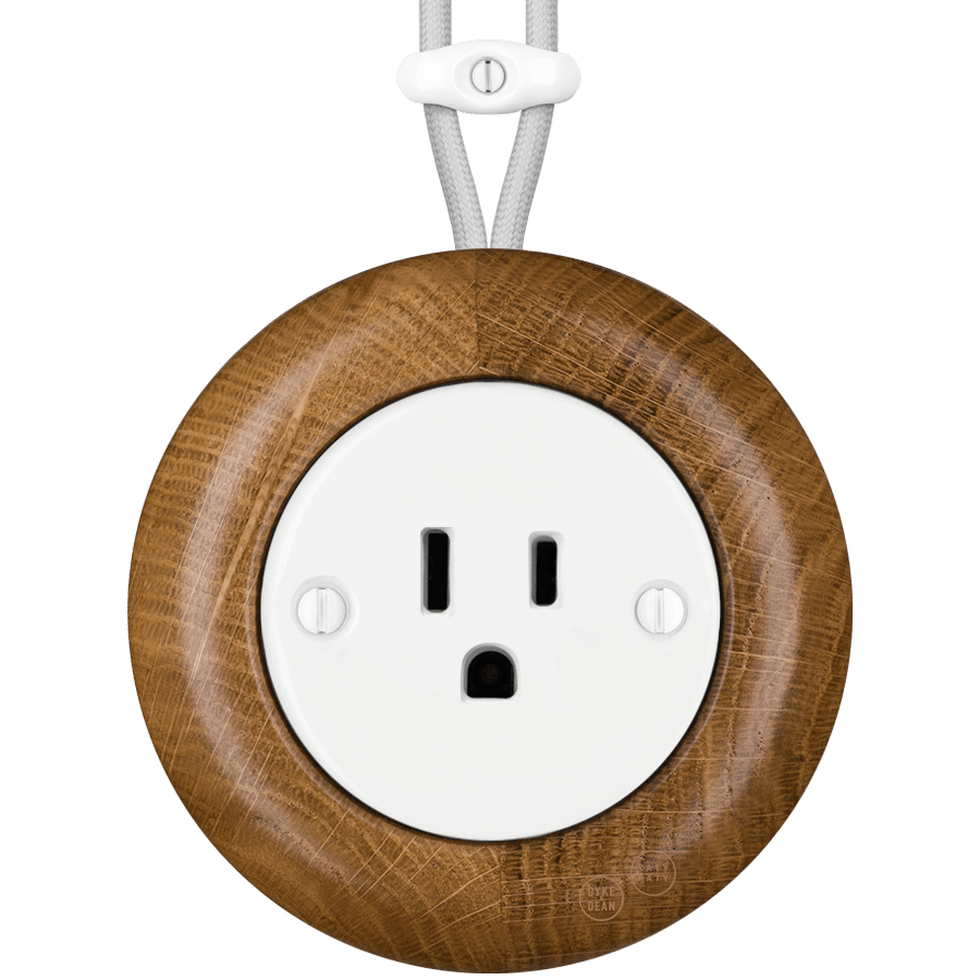 WOODEN PORCELAIN SURFACE MOUNTED ROBUS SOCKET USA 15AMP - DYKE & DEAN