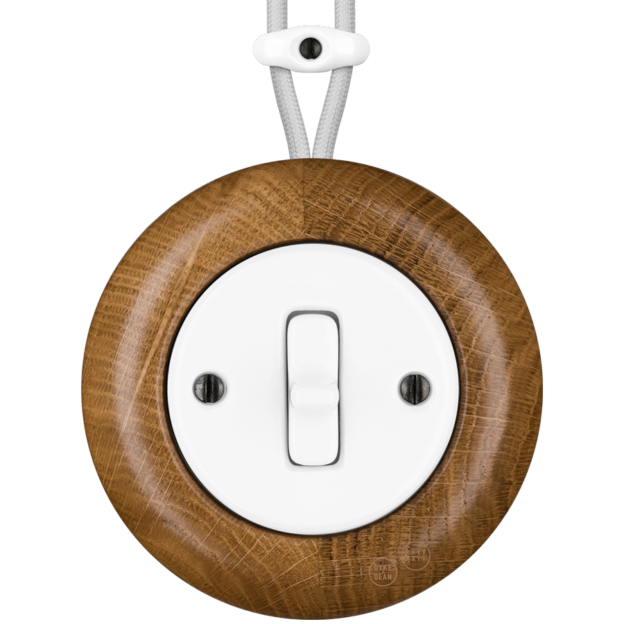 WOODEN PORCELAIN SURFACE MOUNTED ROBUS TOGGLE SWITCH - DYKE & DEAN