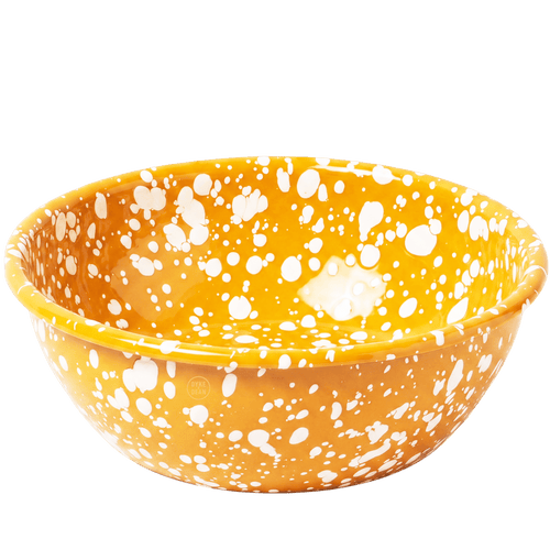 YELLOW & CREAM LARGE SPLATTER ENAMEL BOWL - DYKE & DEAN
