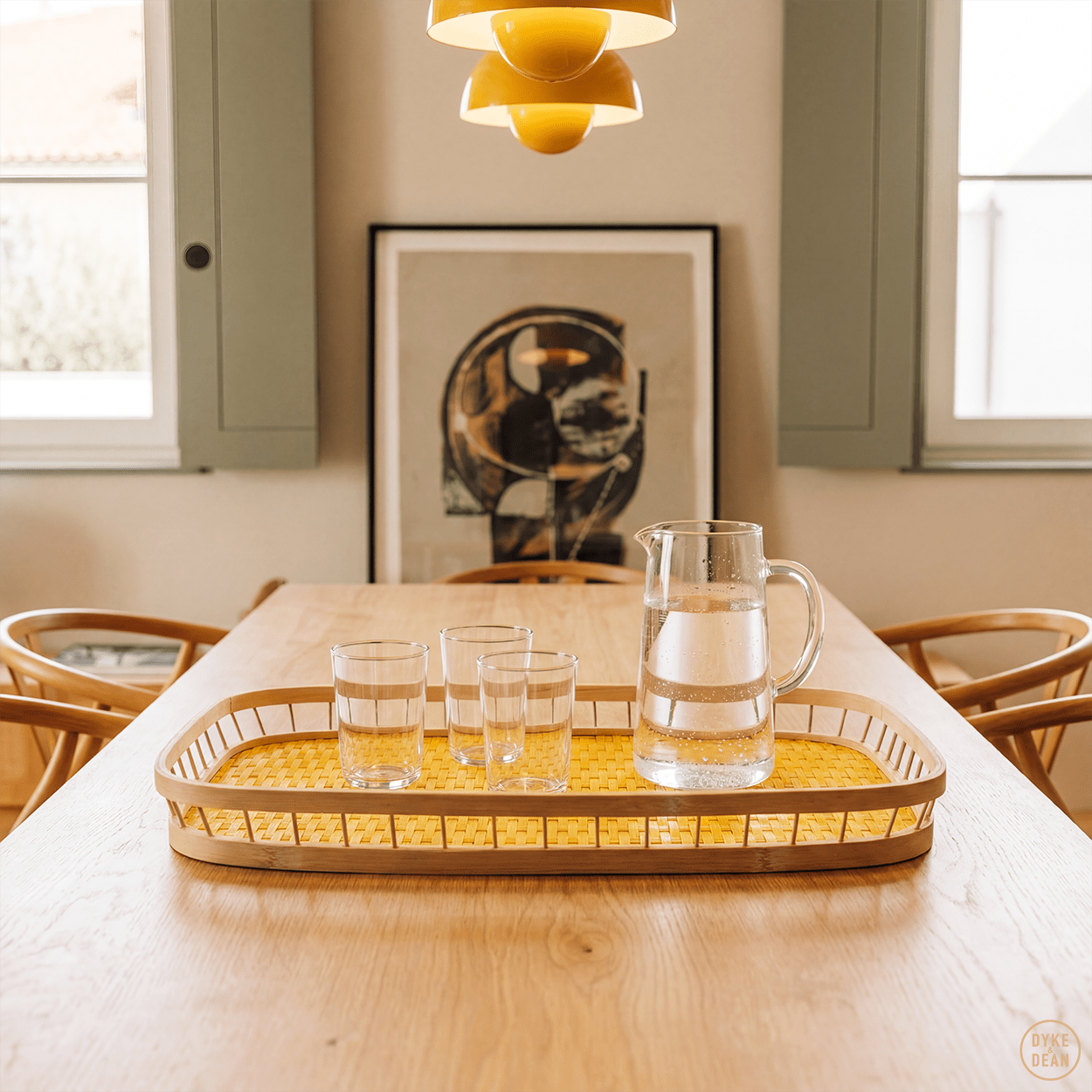 YELLOW RATTAN SERVING TRAY - DYKE & DEAN