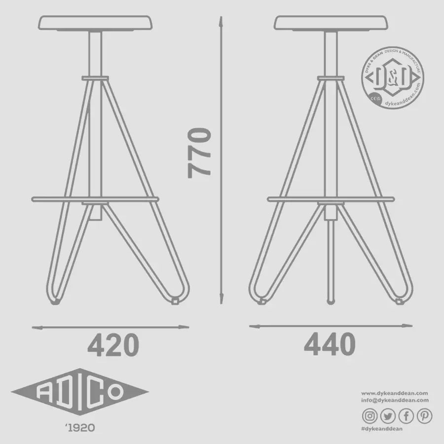 ADICO 274 HIGH STOOL ADJUSTABLE PADDED - DYKE & DEAN