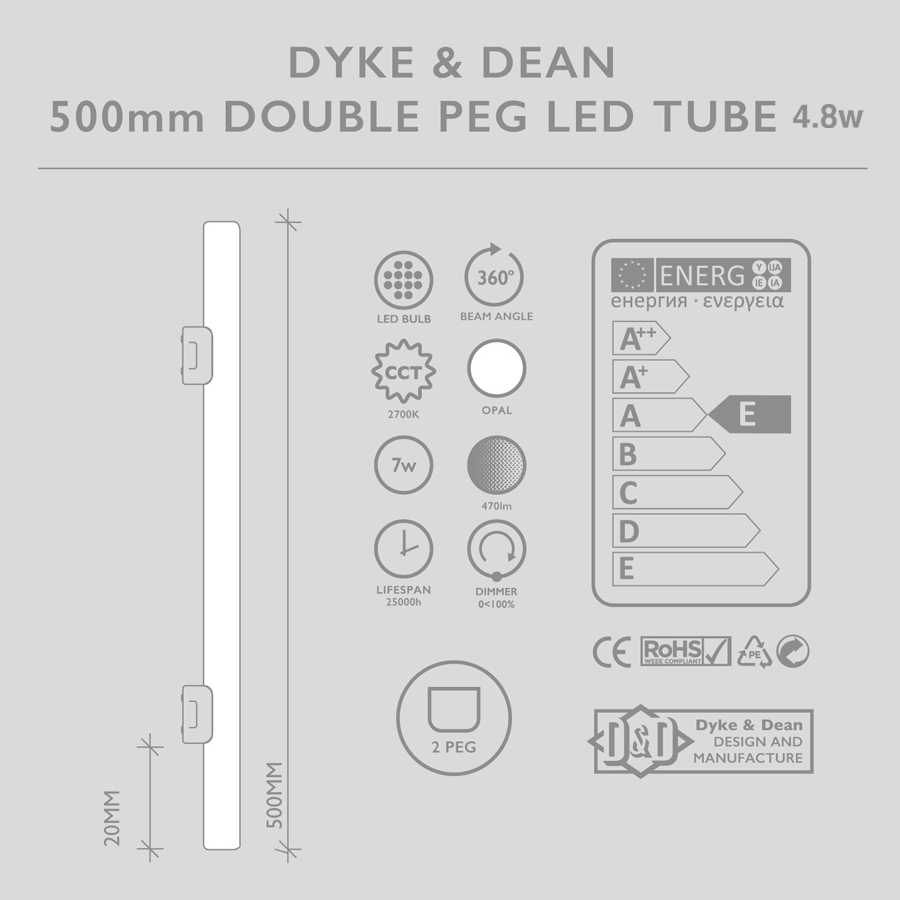 BLACK PEG TUBE BULB DOUBLE MOUNT 500 - DYKE & DEAN