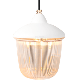 CAST LANTERN WHITE RIBBED CASE PENDANT STEEL HOOK - DYKE & DEAN