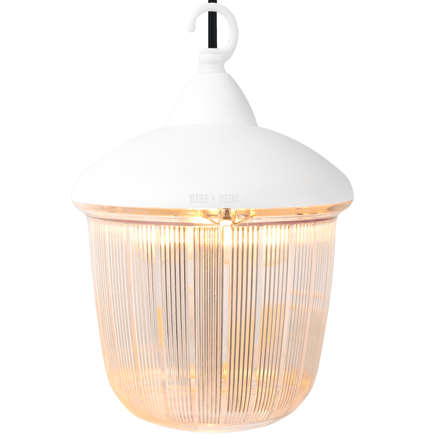 CAST LANTERN WHITE RIBBED CASE PENDANT STEEL HOOK - DYKE & DEAN