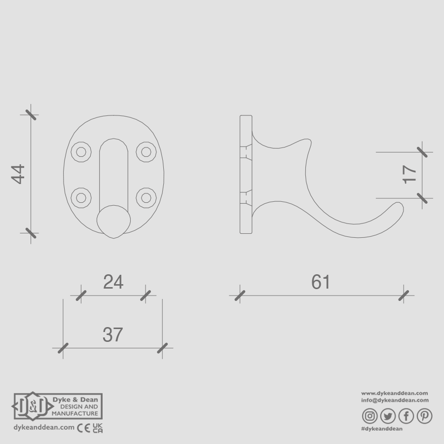 CAST WALL HOOK ALUMINIUM - DYKE & DEAN