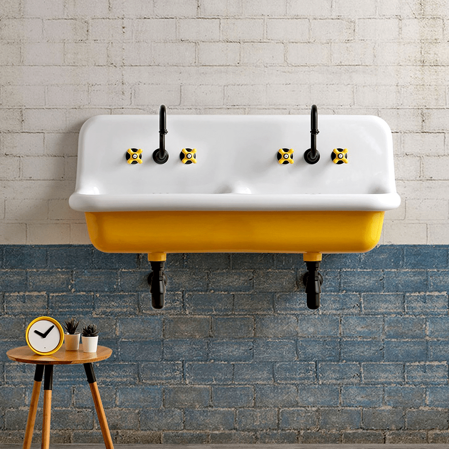 CERAMIC MOUNTED DOUBLE SINK WHITE - DYKE & DEAN