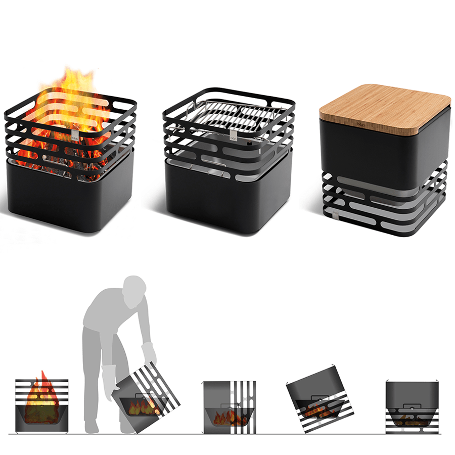 CUBE FIRE BASKET & GRILL BLACK CUBE GRILL - DYKE & DEAN