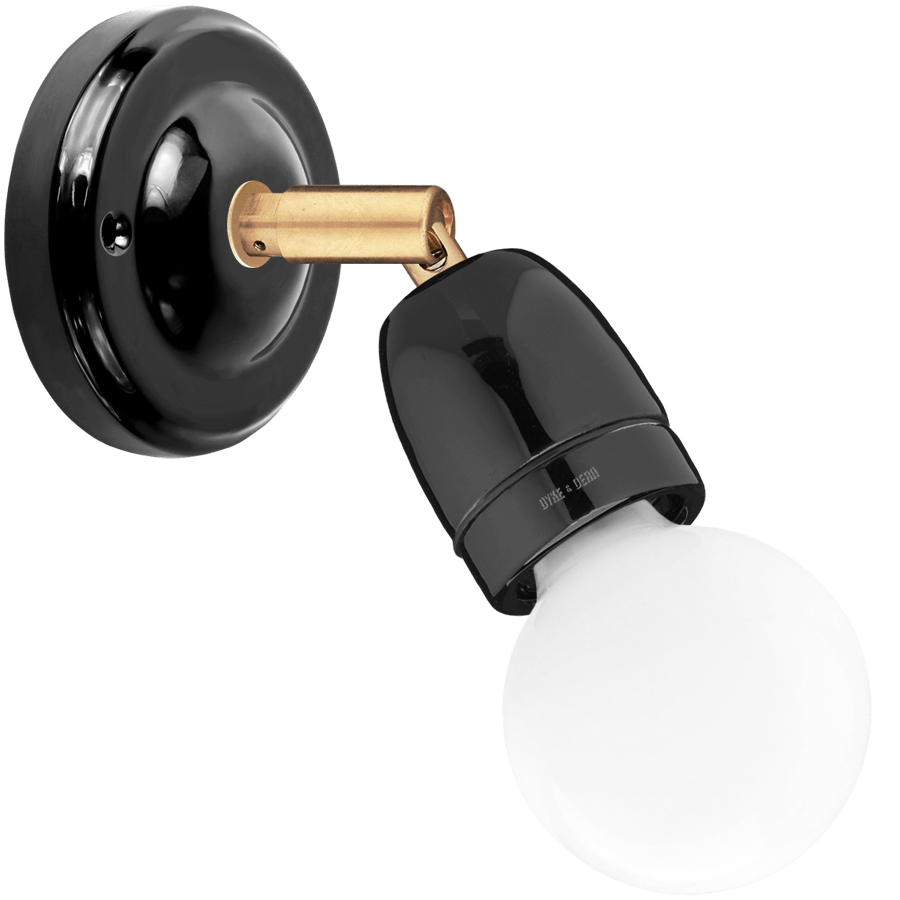 DYKE & DEAN LARGE BLACK CERAMIC LAMP BRASS ELBOW - DYKE & DEAN