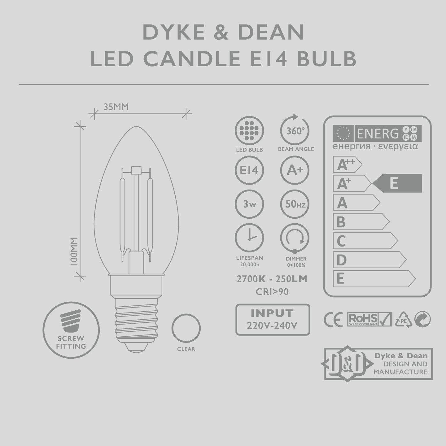 DYKE & DEAN LED CANDLE E14 BULB - DYKE & DEAN