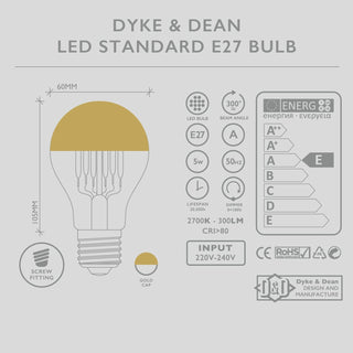DYKE & DEAN LED GOLD CAP STANDARD E27 BULB - DYKE & DEAN