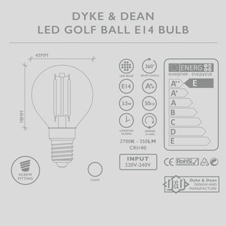DYKE & DEAN LED GOLF BALL E14 BULB - DYKE & DEAN