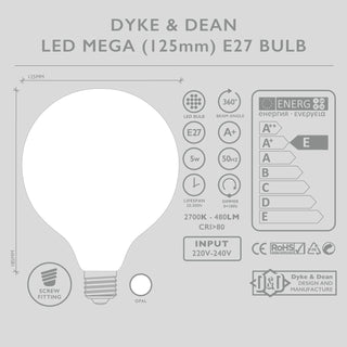 DYKE & DEAN LED OPAL MEGA 125MM E27 BULB - DYKE & DEAN