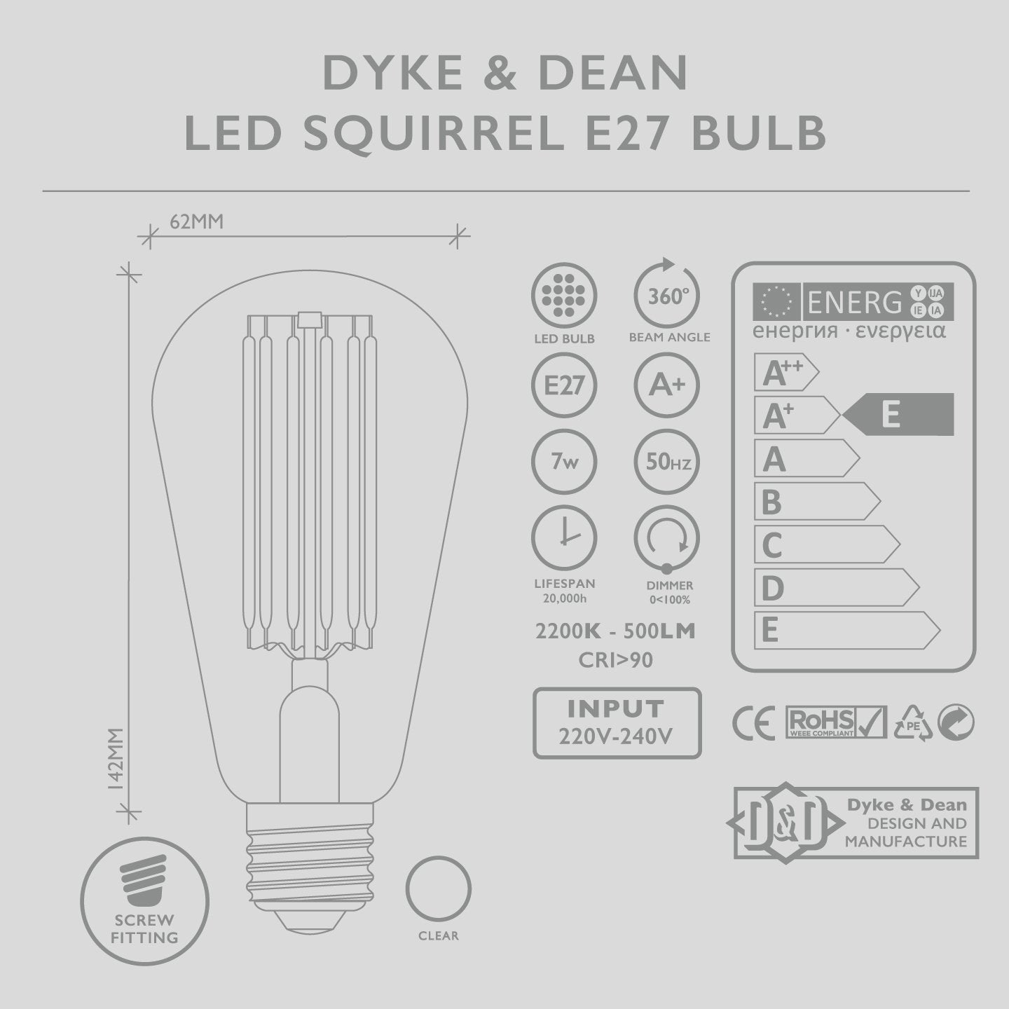 DYKE & DEAN LED SQUIRREL STYLE E27 BULB - DYKE & DEAN