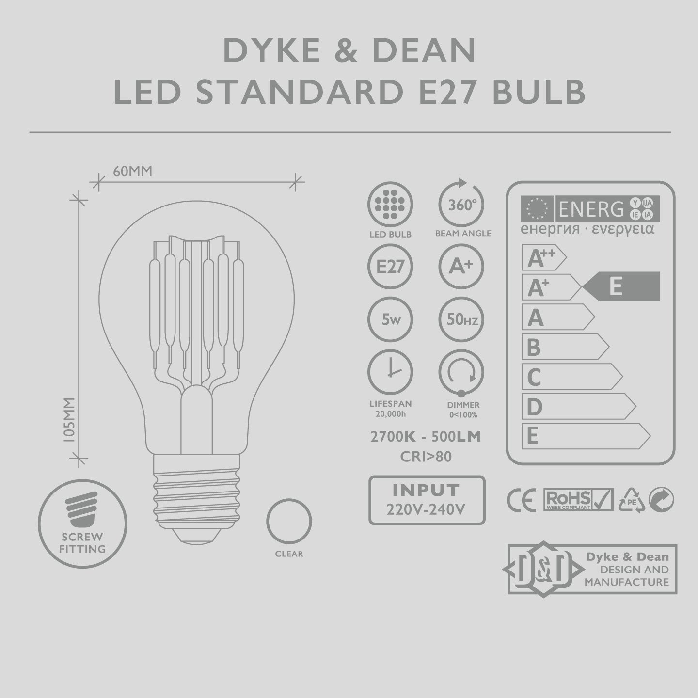 DYKE & DEAN LED STANDARD E27 BULB - DYKE & DEAN
