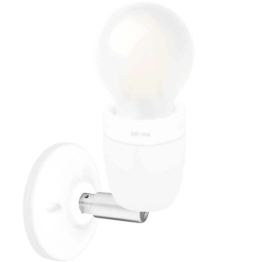 DYKE & DEAN WHITE CERAMIC WALL LAMP CHROME ELBOW - DYKE & DEAN