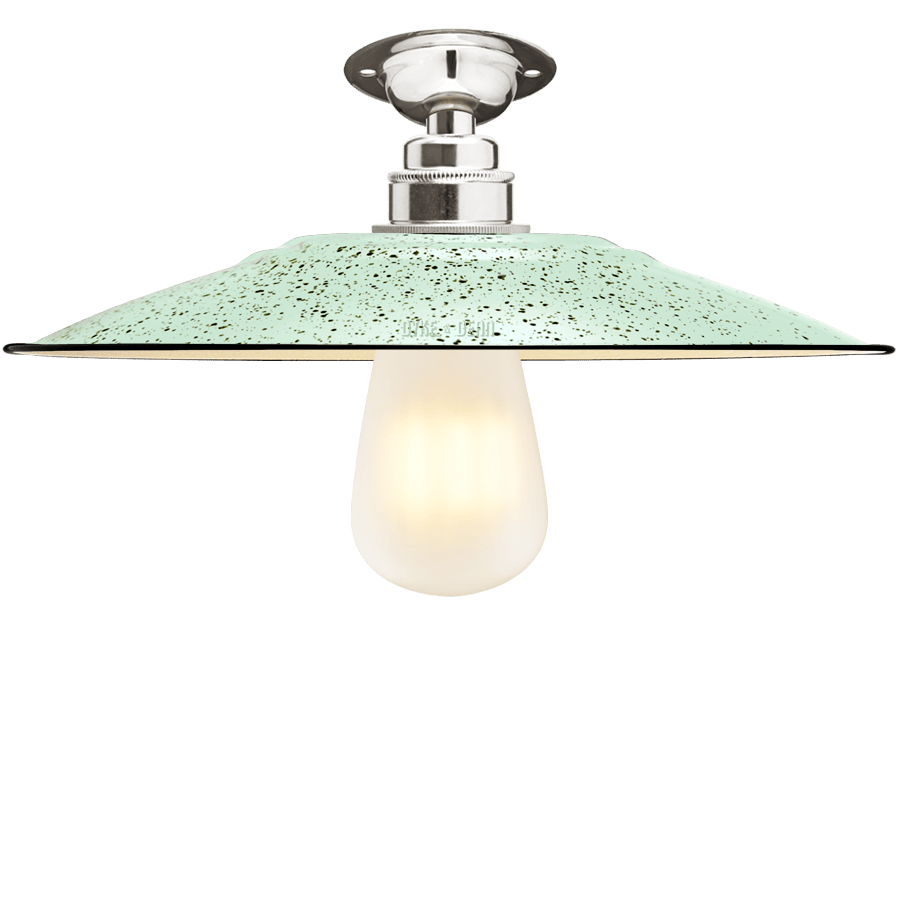 FIXED FLAT MINT GREEN SPECKLE ENAMEL SHADE - DYKE & DEAN