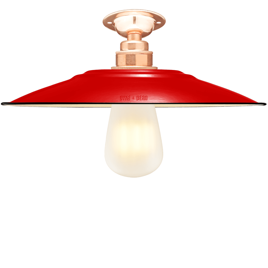 FIXED FLAT RED ENAMEL SHADE - DYKE & DEAN